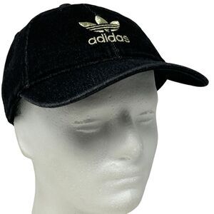 Adidas Trefoil Denim Hat Cap Black Logo Strapback 6 Panel